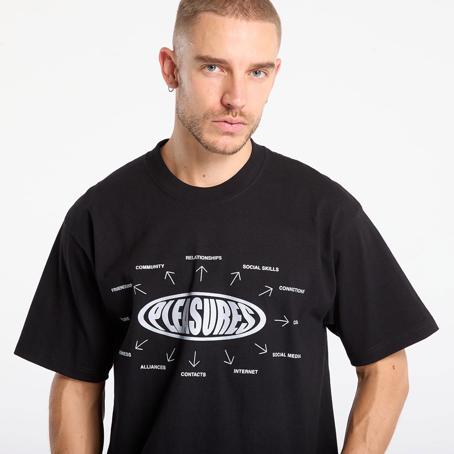 T-shirt Pleasures Overview Logo T-Shirt Sort | P25F084-BLACK, 1