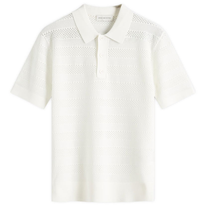 Polo skjorte Dries Van Noten Dries Van Noten Mercy Knit Polo, Size Large Hvid | 251-021213-1701-001