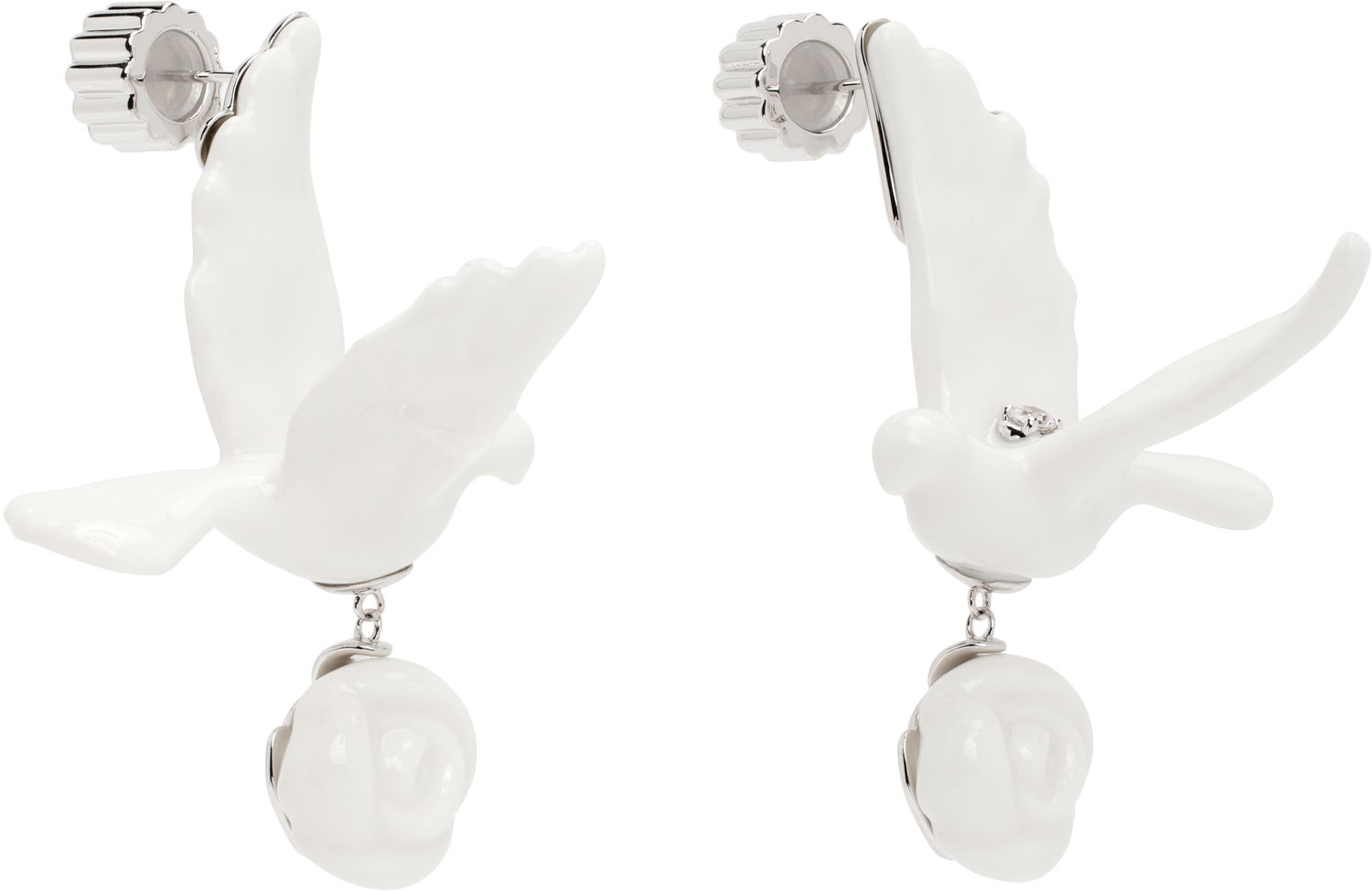 Øreringe SHUSHU/TONG YVMIN Edition Ceramics Pigeon With Rose Drop Earrings Hvid | 25626WHT00DLR, 1