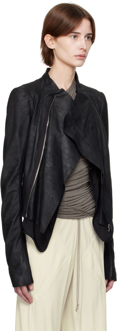 Jakke Rick Owens Rick Owens Hollywood Low Neck Biker Leather Jacket Sort | RP01E7702 LBA, 1