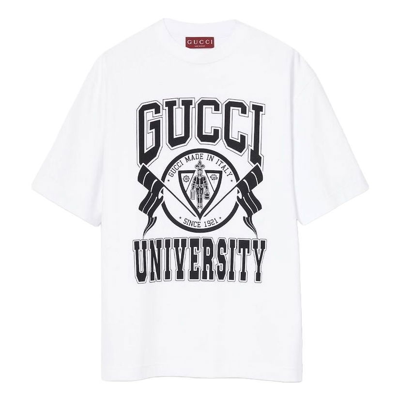 T-shirt Gucci Jersey T-Shirt with University Graphic Hvid | 798115-XJGU9-9074