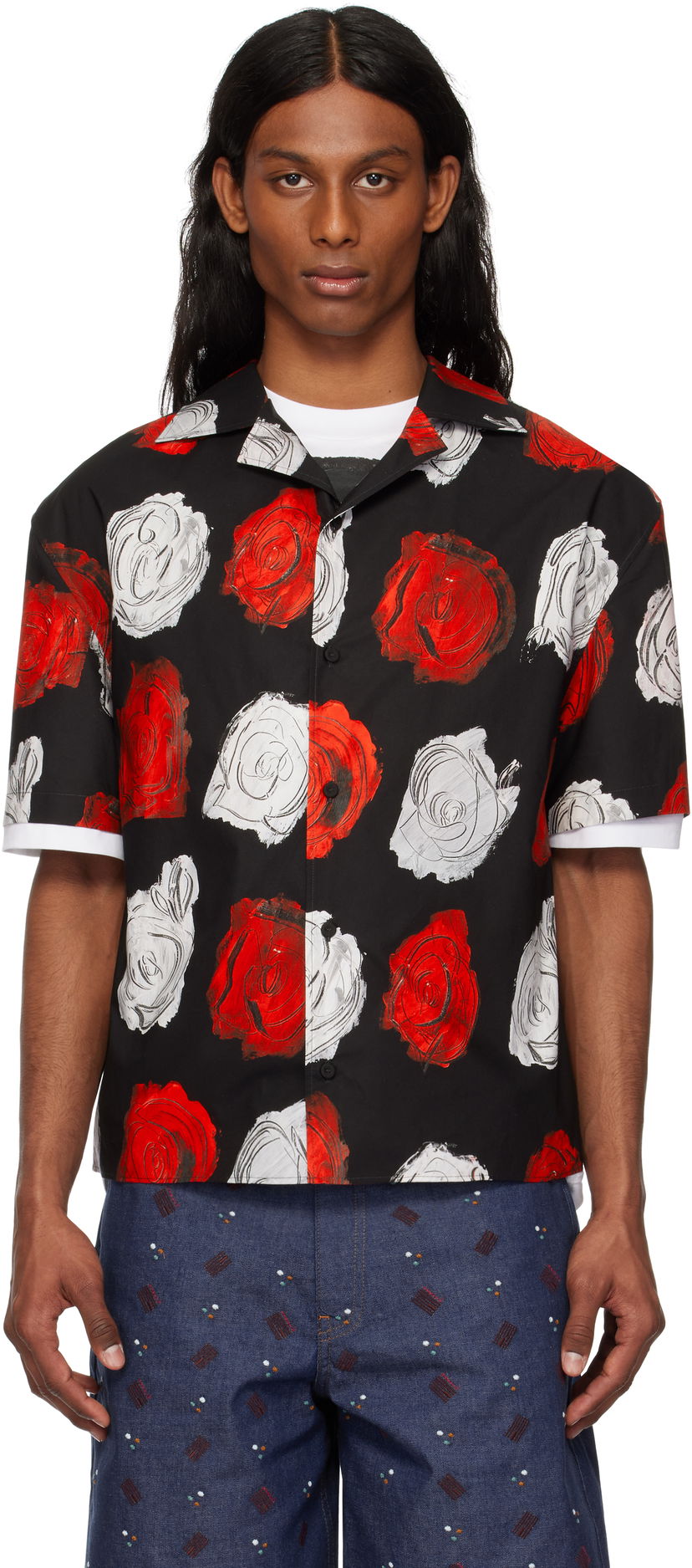 Skjorte Marni Marni Mercury Print Poplin Bowling Shirt Sort | CUMU0349A0 UTC499