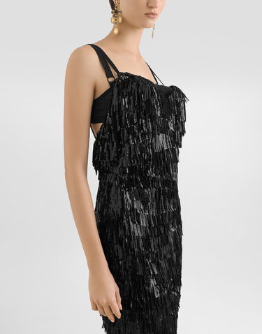 Kjole Dolce & Gabbana Dolce & Gabbana Sequined Fringe Slip Dress Sort | F6TOKTGDC0GS9000, 3