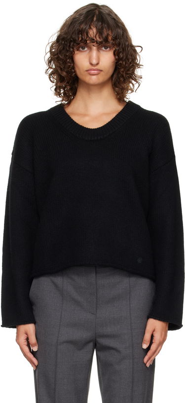 Sweater Loulou de Saison Loulou de Saison Derry Plunging U Neck Sweater Sort | DERRY, 0
