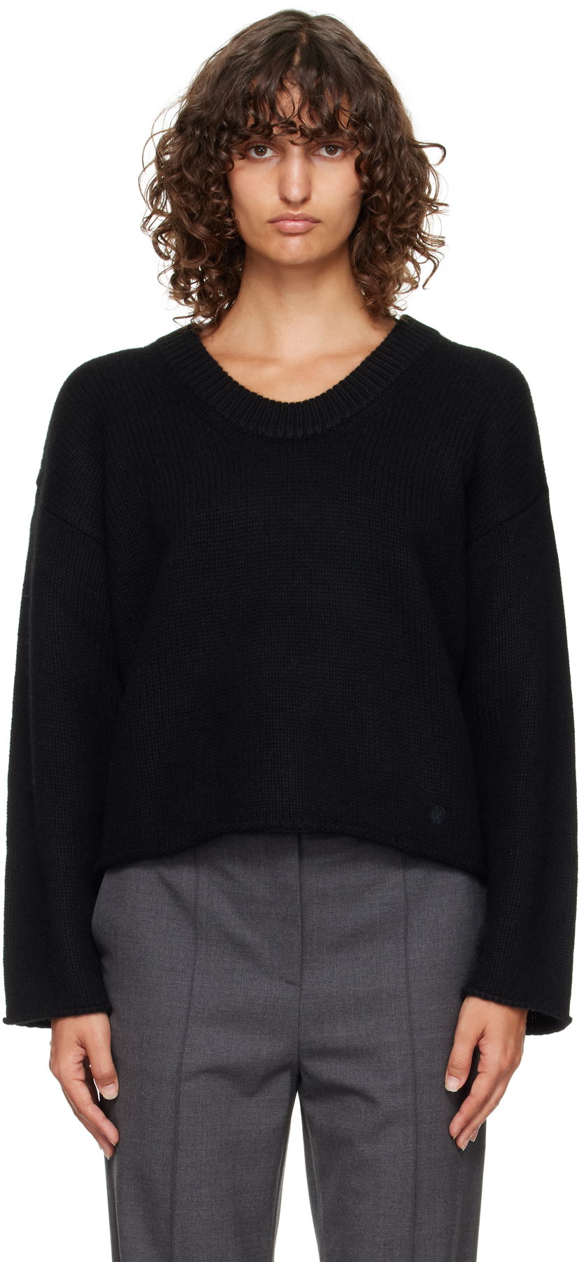 Sweater Loulou de Saison Loulou de Saison Derry Plunging U Neck Sweater Sort | DERRY