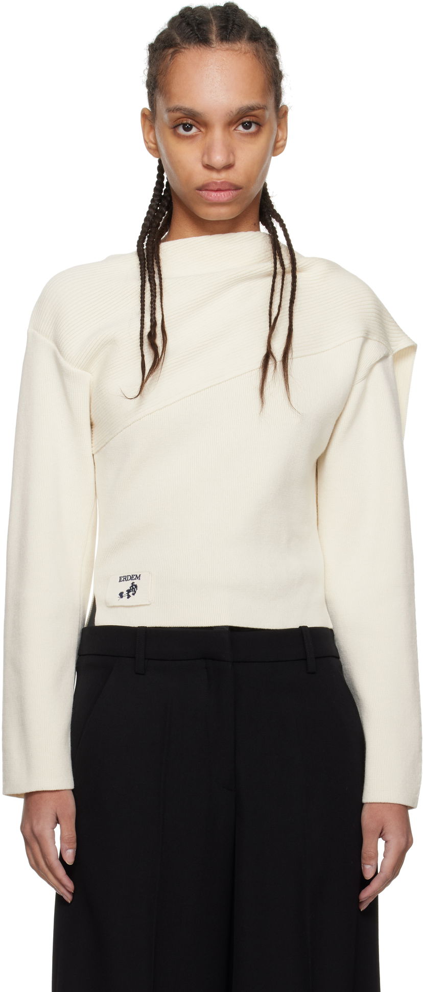 Sweater Erdem Erdem Drape Detail Ribbed Knit Sweater Hvid | PS25_KT7_WWRK