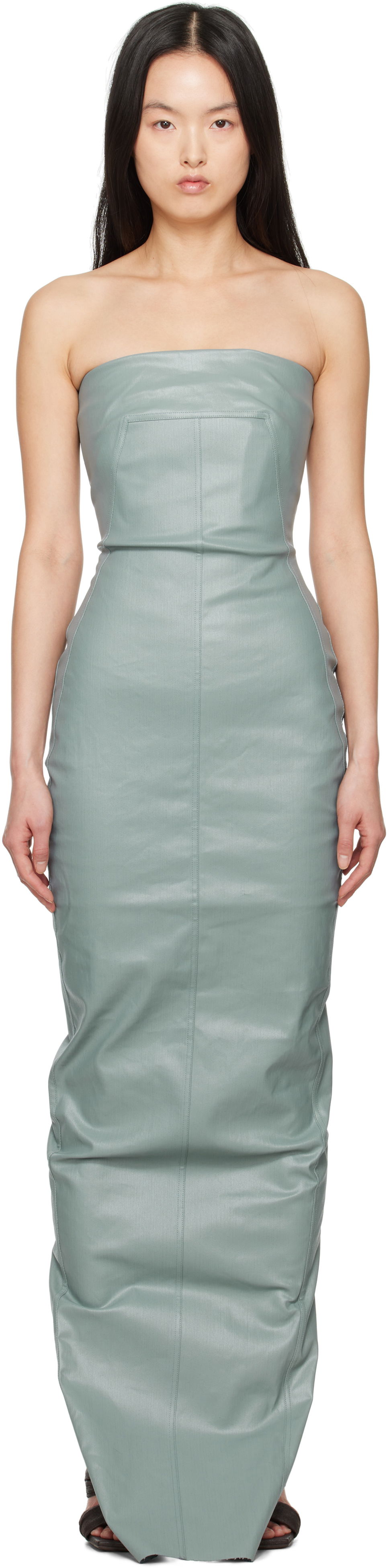 Kjole Rick Owens Rick Owens Hollywood Bustier Denim Gown Grøn | RP01E7524 SCT, 0