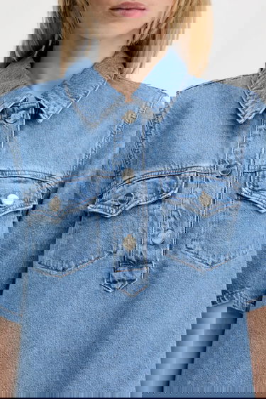 Kjole GANNI GANNI Broderie Anglaise Denim Mini Dress Blå | J1694, 3