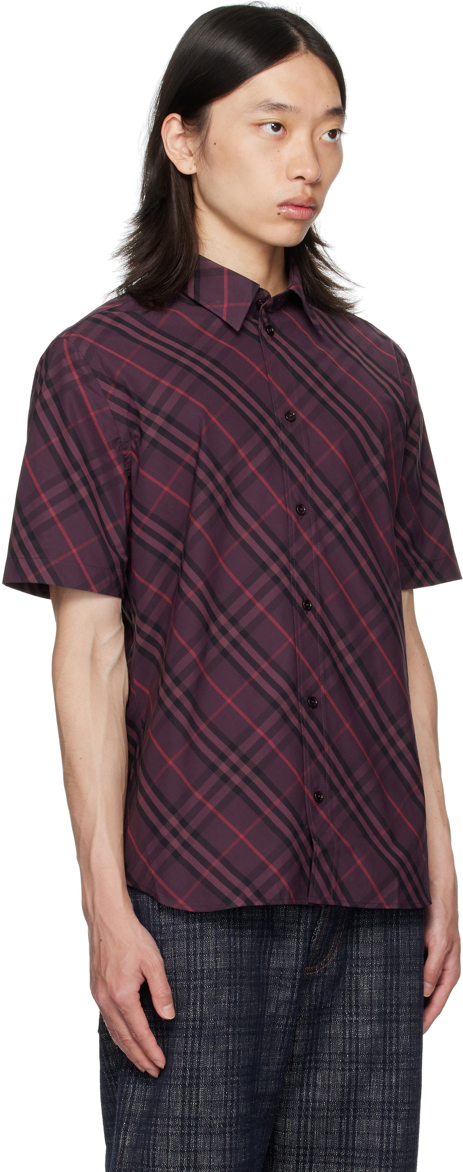Skjorte Burberry Burberry Robert Check Short Sleeve Shirt Bourgogne | 8115157, 1