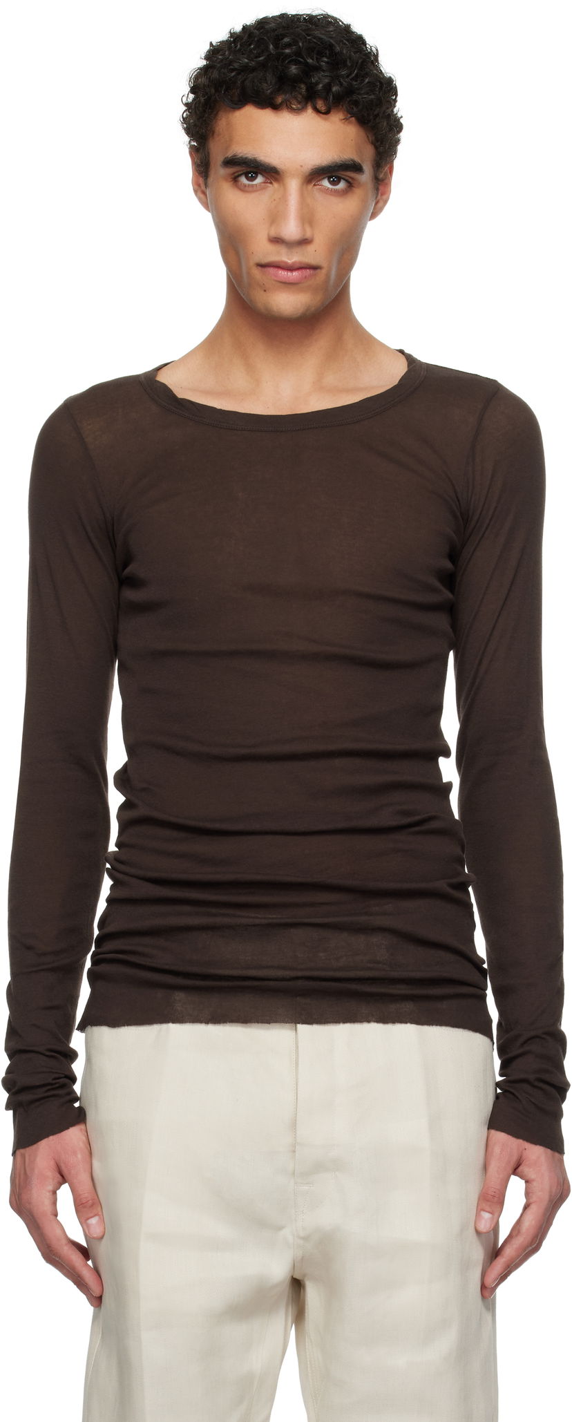 Sweater Rick Owens Rick Owens Hollywood Rib Long Sleeve T-Shirt Brun | RU01E5250 MR