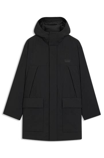 Parka BOSS Water-repellent Hooded Puffer Parka with Split Logo Sort | 50549663