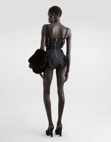 Krop Dolce & Gabbana Dolce & Gabbana Sequined and Micro-Beaded Bodysuit Sort | F78JEZGDC0IS9021, 2