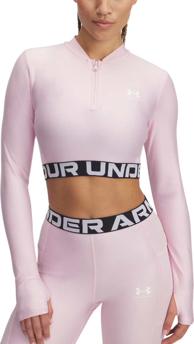 Crop top Under Armour HeatGear Rib 1/4 Zip Long Sleeve Top Lyserød | 1388692-647