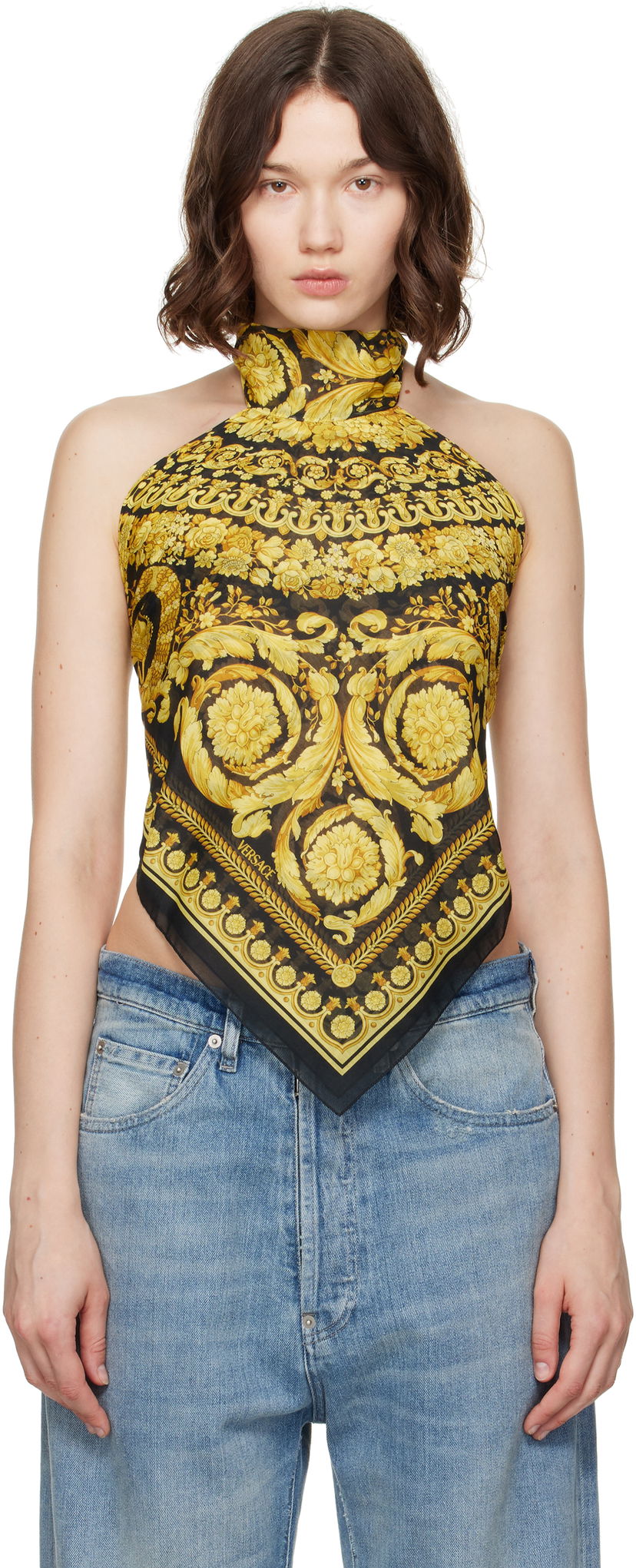 Tanktop Versace Versace Barocco Foulard Halter Top Sort | 1016588_1A11158
