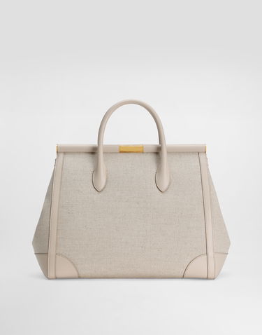 Håndtaske Dolce & Gabbana Dolce & Gabbana Marlene Fabric and Calfskin Handbag Beige | BB7763A9AC88M043, 3