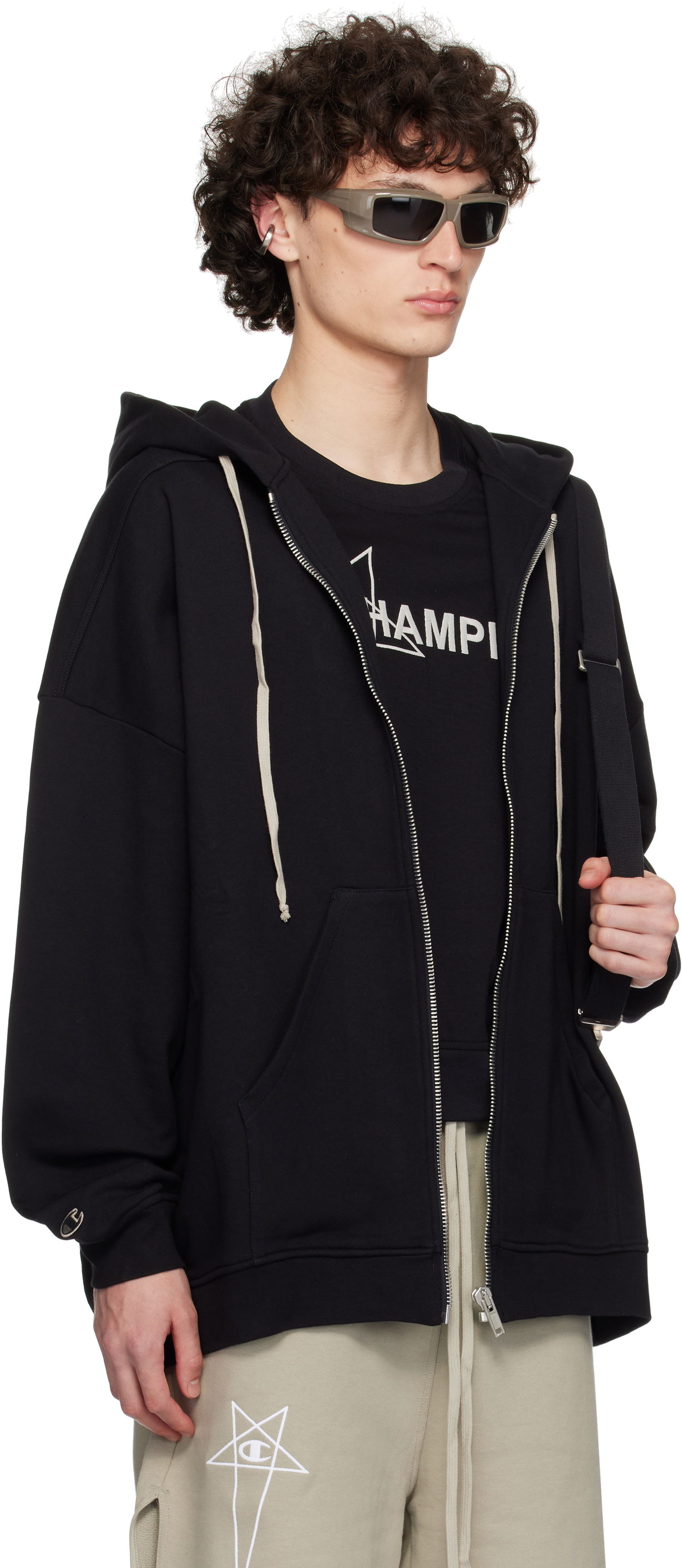 Sweatshirt Rick Owens Rick Owens Champion Edition Jumbo Jason's Zip Hoodie Sort | CM01E1663 CHFE FELPA, 1