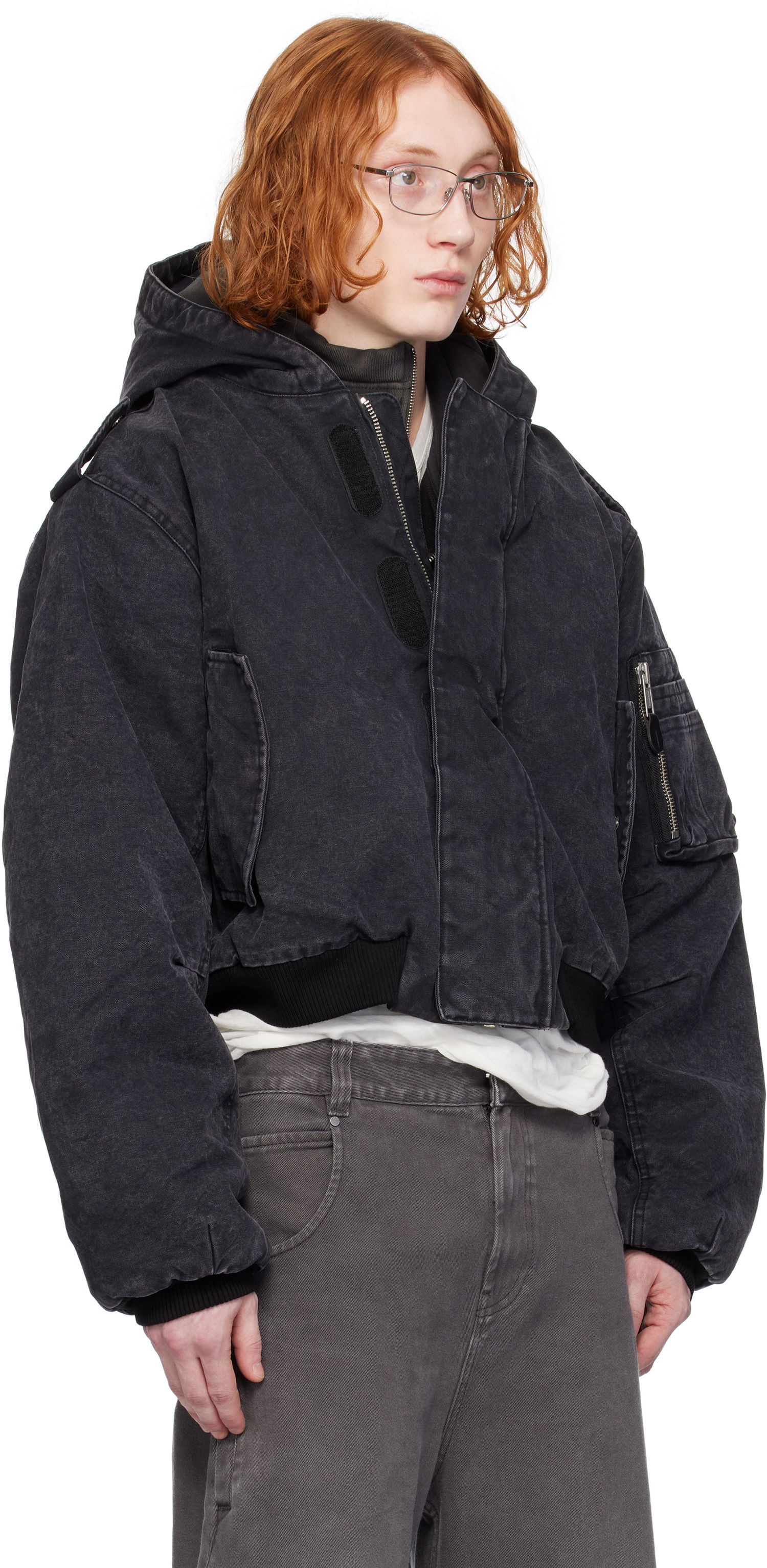 Bomberjakke Entire Studios Entire Studios W2 Denim Hooded Bomber Jacket Sort | ES2307IR, 1