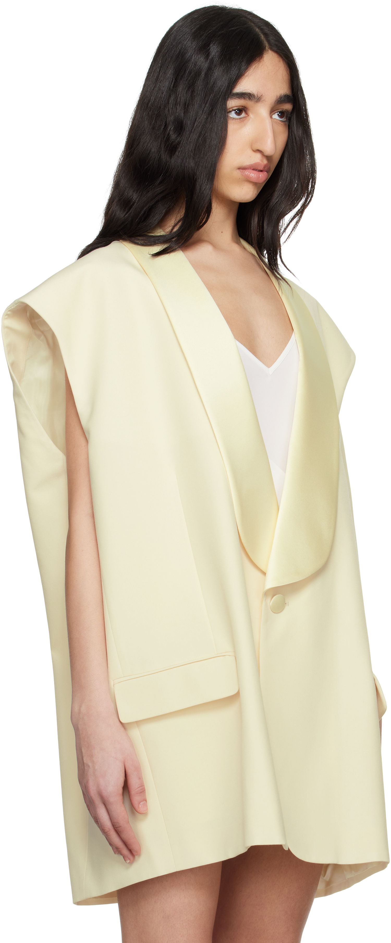 Vest Maison Margiela MM6 Maison Margiela Satin Lapel Vest Gul | S62FB0069 M35436, 1