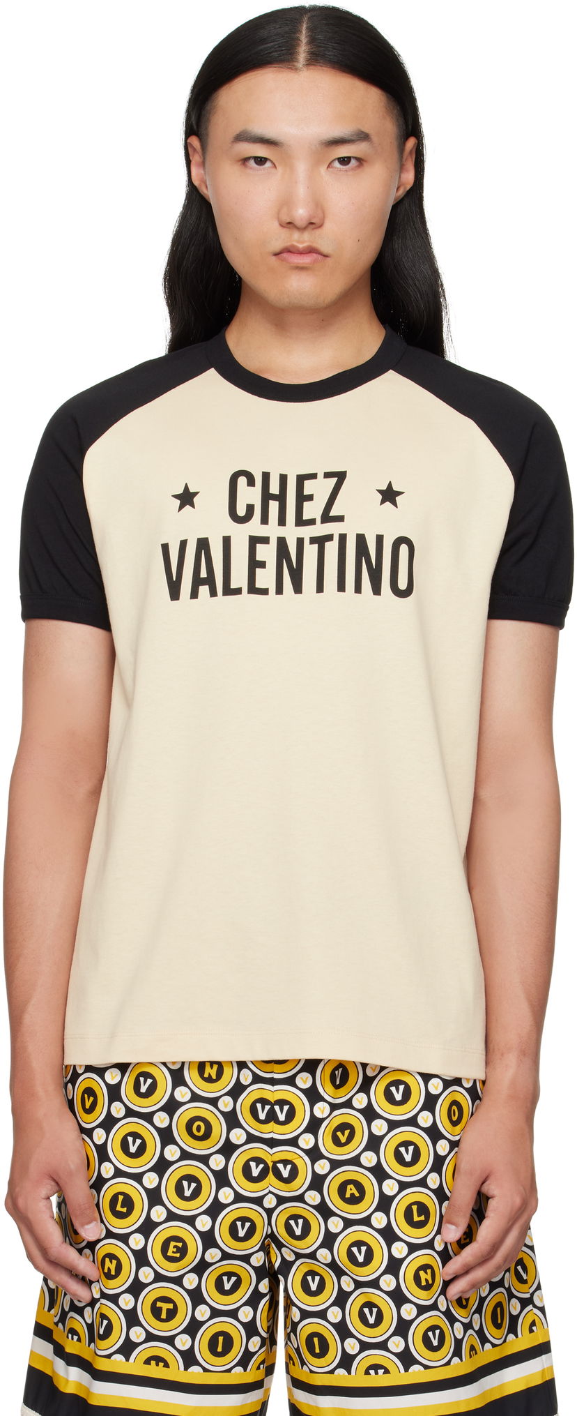 T-shirt Valentino Valentino 'Chez Valentino' Print Cotton T-Shirt Beige | 7V3MG17DAYC