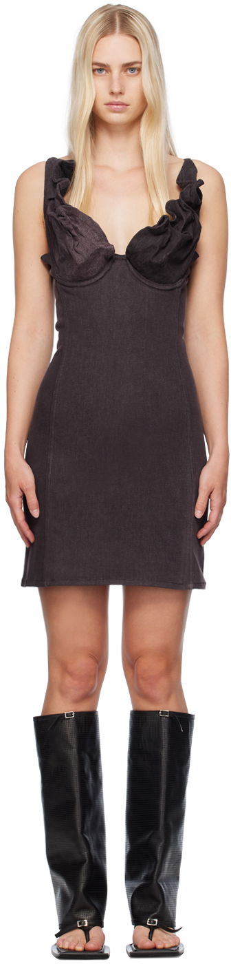 Kjole Y/PROJECT Plunging Neck Denim Minidress Sort | 107DR002