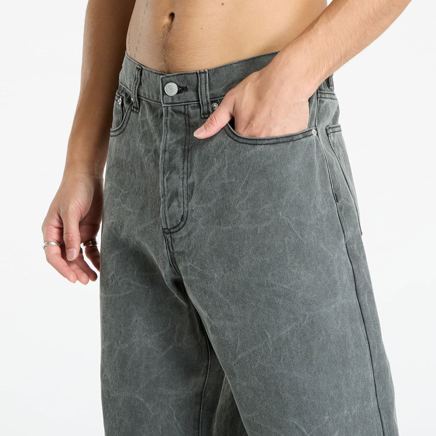 Bukser OBEY Classic Wrinkle Baggy Denim Black Wrinkle Wash Grå | 142010111-BWA, 1