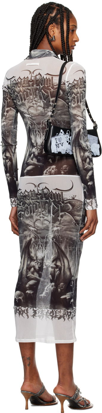 Kjole Jean Paul Gaultier Jean Paul Gaultier 'The Diablo' Print Mesh Midi Dress Hvid | 24/25-F-RO095-T546-0100, 2