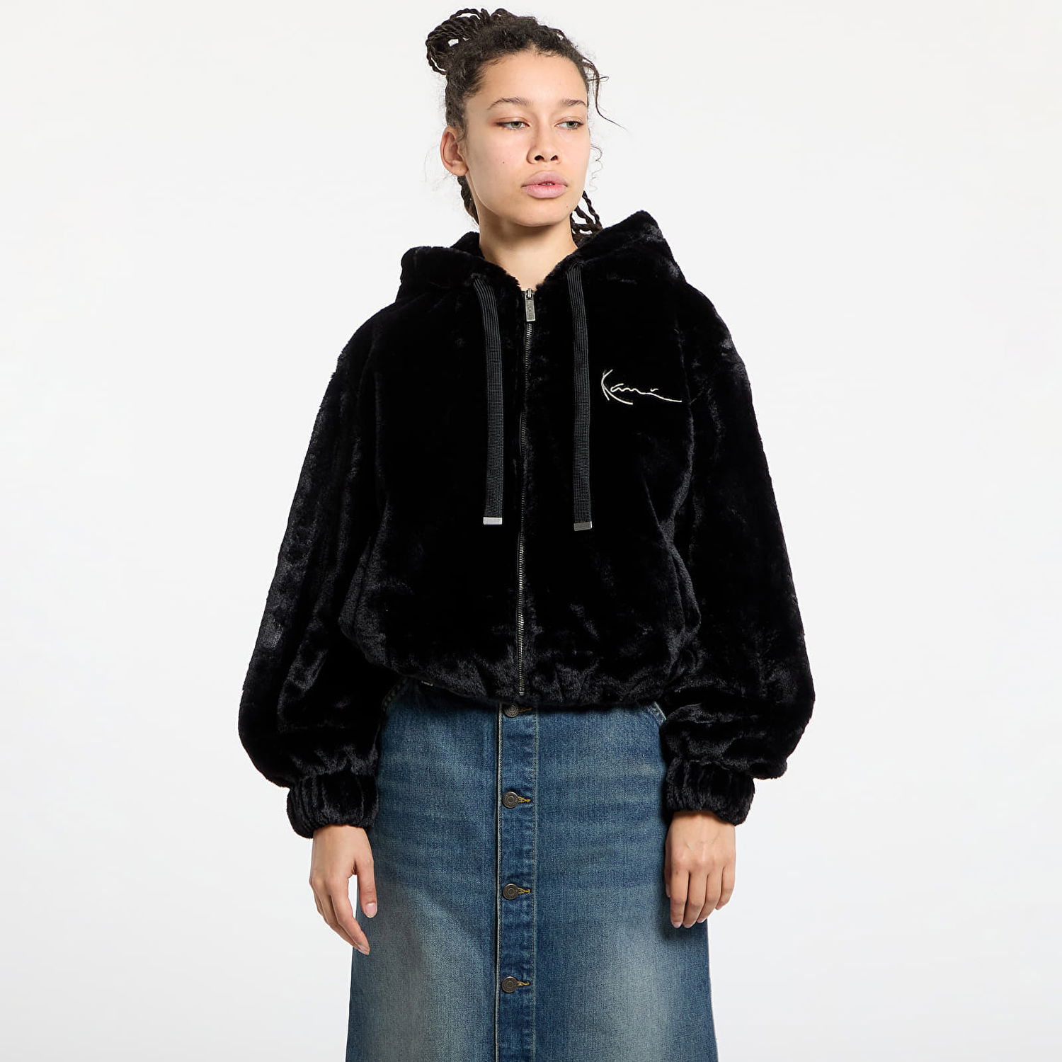 Jakke Karl Kani Karl Kani Metal Signature Vegan Fur Zip Hoodie Sort | 61220047, 0