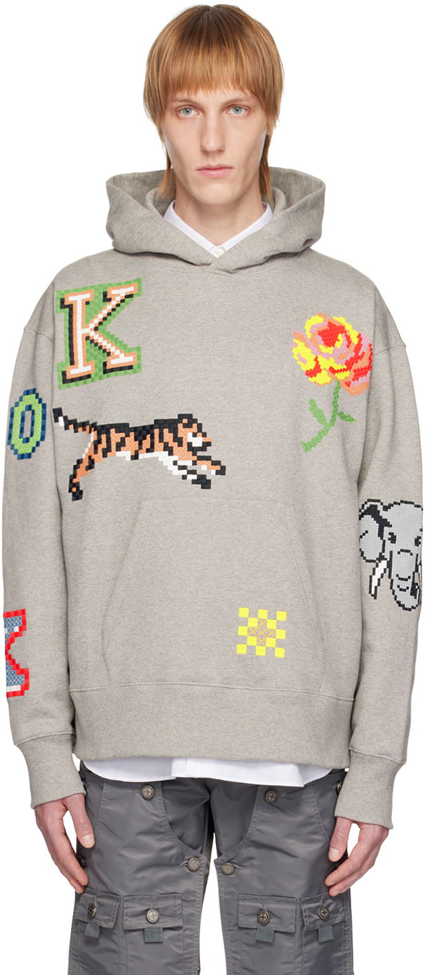 Sweatshirt KENZO Pixels Hoodie Grå | FD55SW4674ME, 0