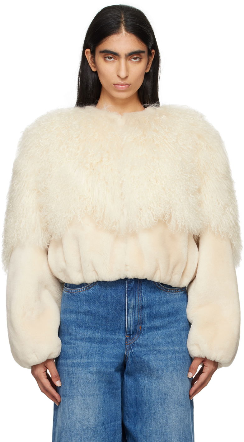 Bomberjakke CHLOÉ Cropped Shearling Jacket Beige | CHC24ACV16210