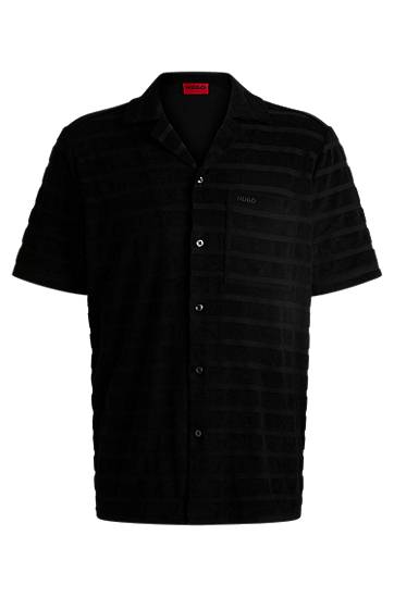 Skjorte BOSS Relaxed-Fit Striped Cotton Towelling Shirt Sort | 50539351, 0