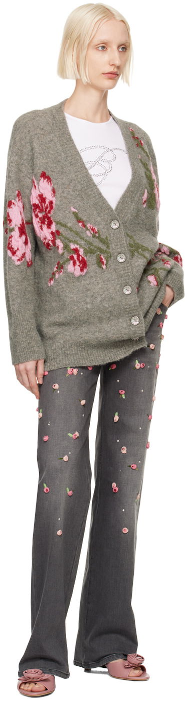 Sweater Blumarine Floral Embroidered Cardigan Grå | A422M489A, 3