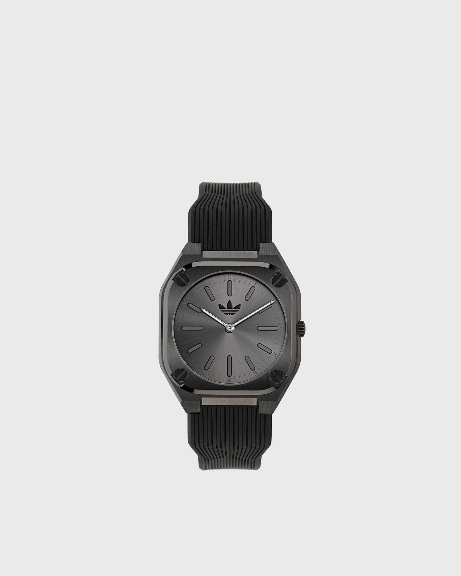 Ur adidas Originals Geometric Stainless Steel Case Textured Dial Ribbed Silicone Strap Watch Sort | AOFH24503, 1