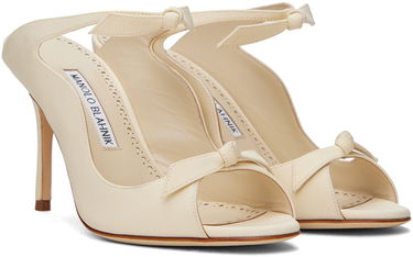 Kjole Manolo Blahnik Manolo Blahnik Fiocchetti Bow Heeled Mules Hvid | 423-1696-0001, 3