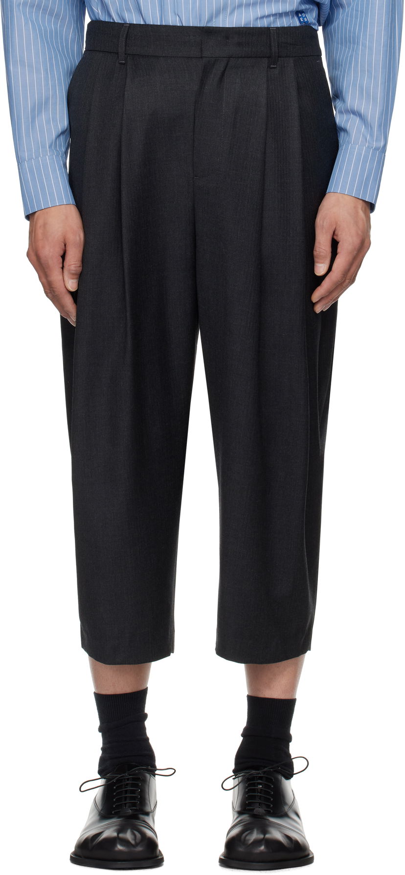 Bukser ADER ERROR ADER error Sig; Tag 01 Cropped Pleated Trousers Grå | BO42FYSA0101GR