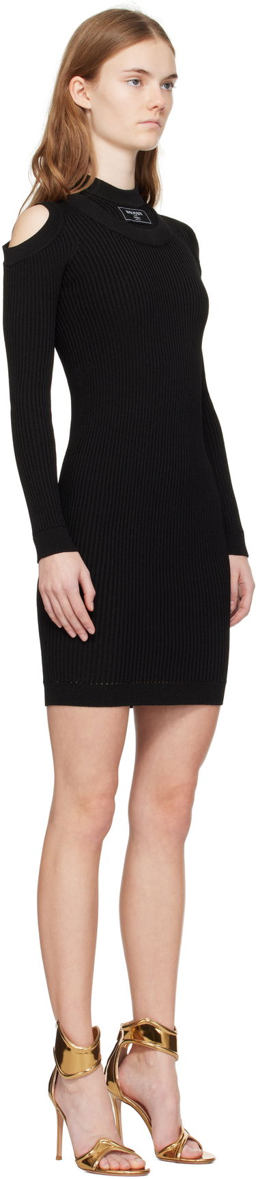 Kjole Balmain Balmain Shoulder Cut Knit Minidress Beige | EF1R8291KI10, 4