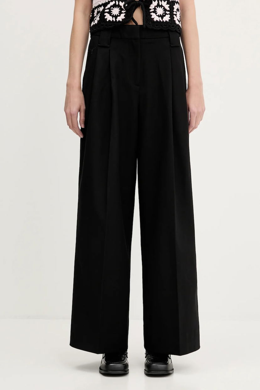 Bukser GANNI GANNI Heavy Cotton Tailoring High Waist Wide Leg Trousers Sort | W0246