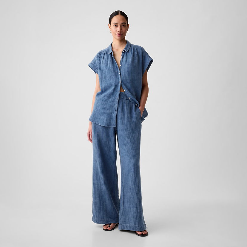 Bukser GAP Gauze Wide Leg Pants Blue Denim Wash Blå | 875131-00