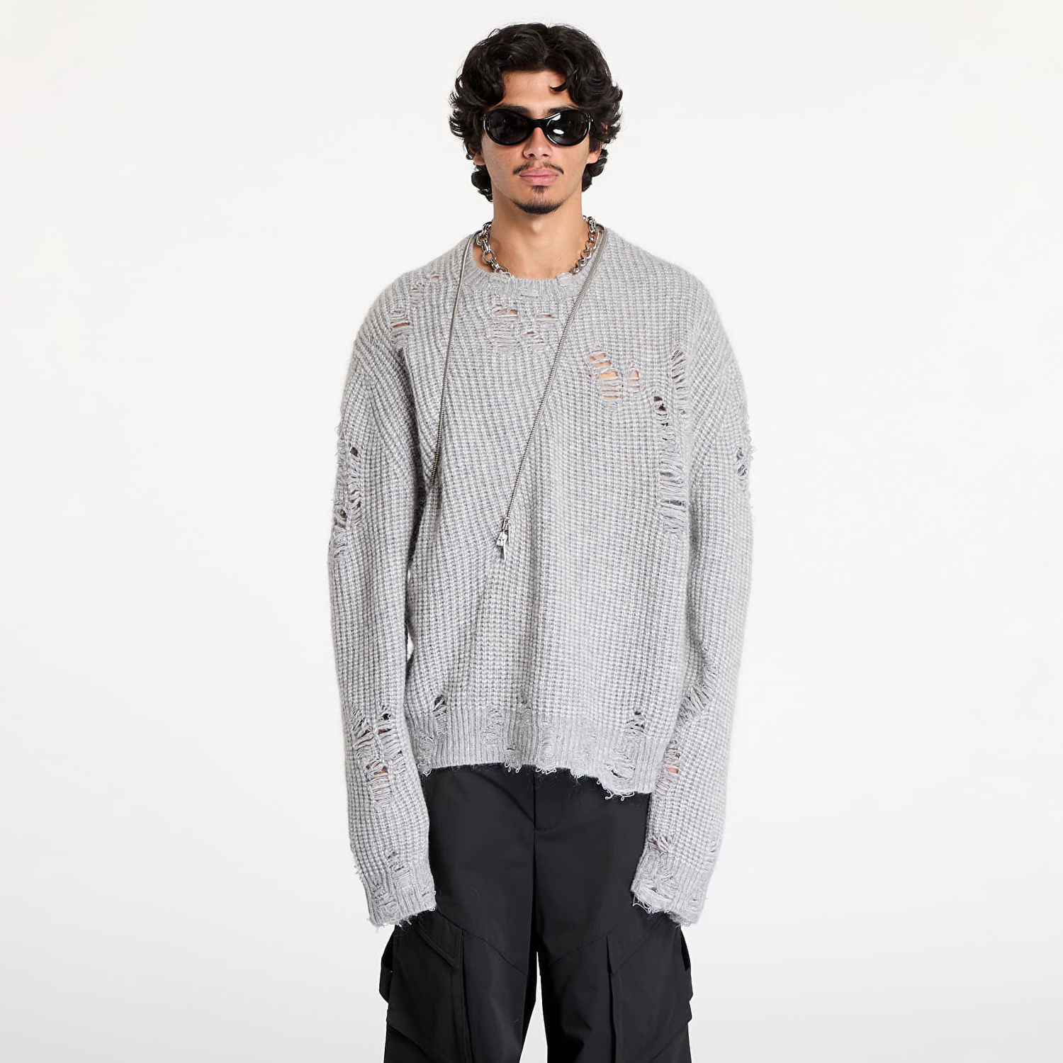 Sweater HELIOT EMIL Convex Distressed Knit Sweater Grå | HE_M_07_069_LGY04, 0