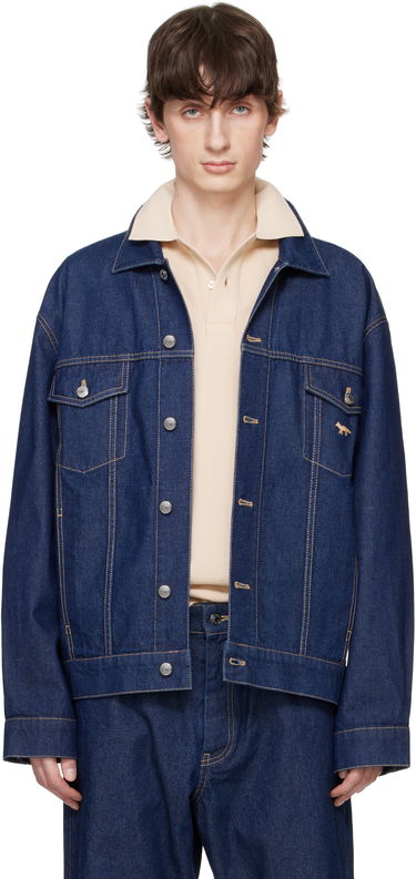 Bomberjakke MAISON KITSUNÉ Maison Kitsuné Profile Fox Denim Trucker Jacket Blå | OM02103WW0081, 0
