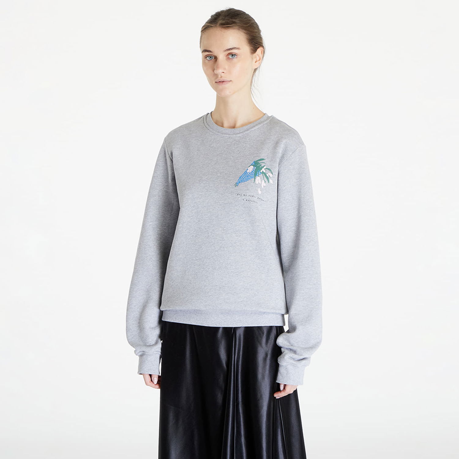 Sweatshirt Queens Dej Mi Radši Kytku V Květináči Crewneck Grå | QNS_042, 0