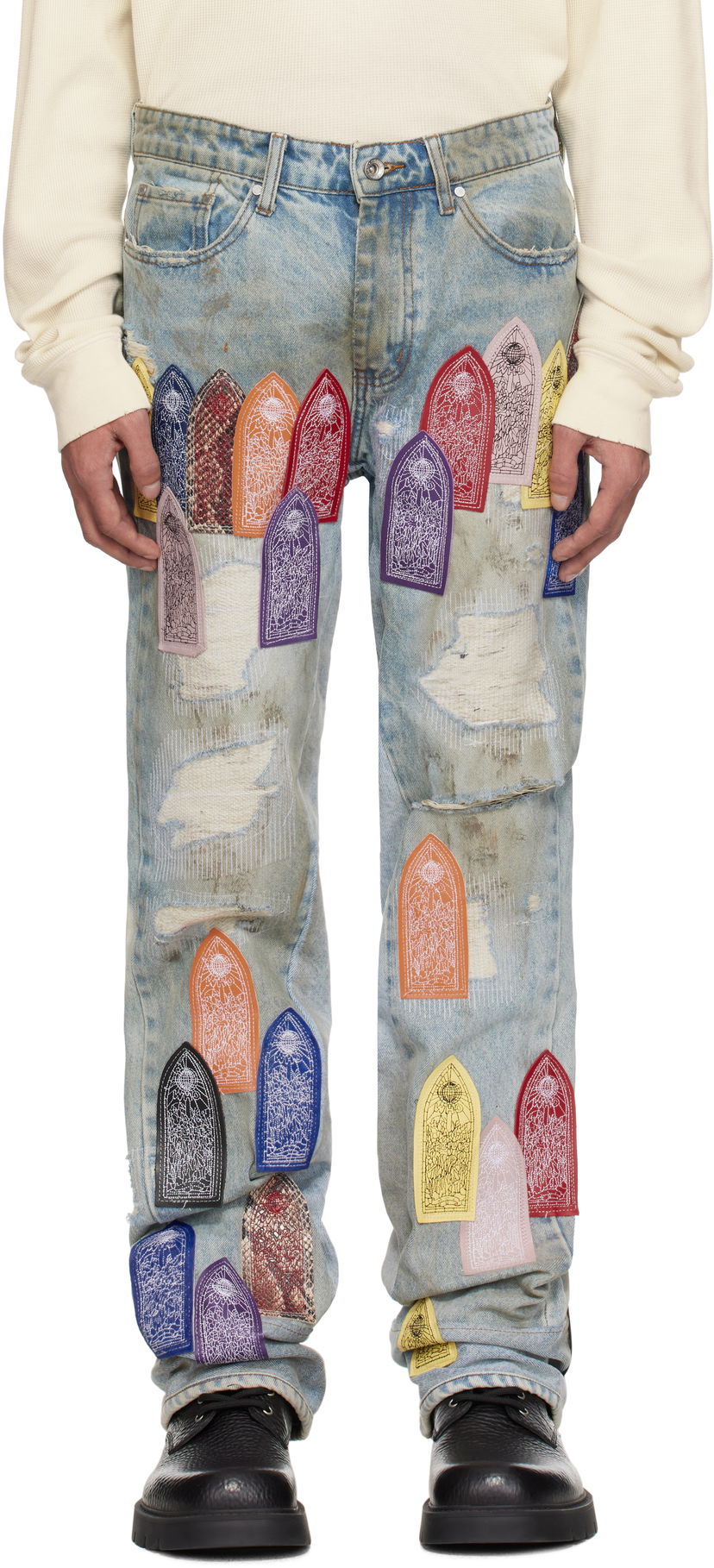 Jeans Who Decides War Who Decides War Patched Distressed Jeans Blå | 1120920030SS25