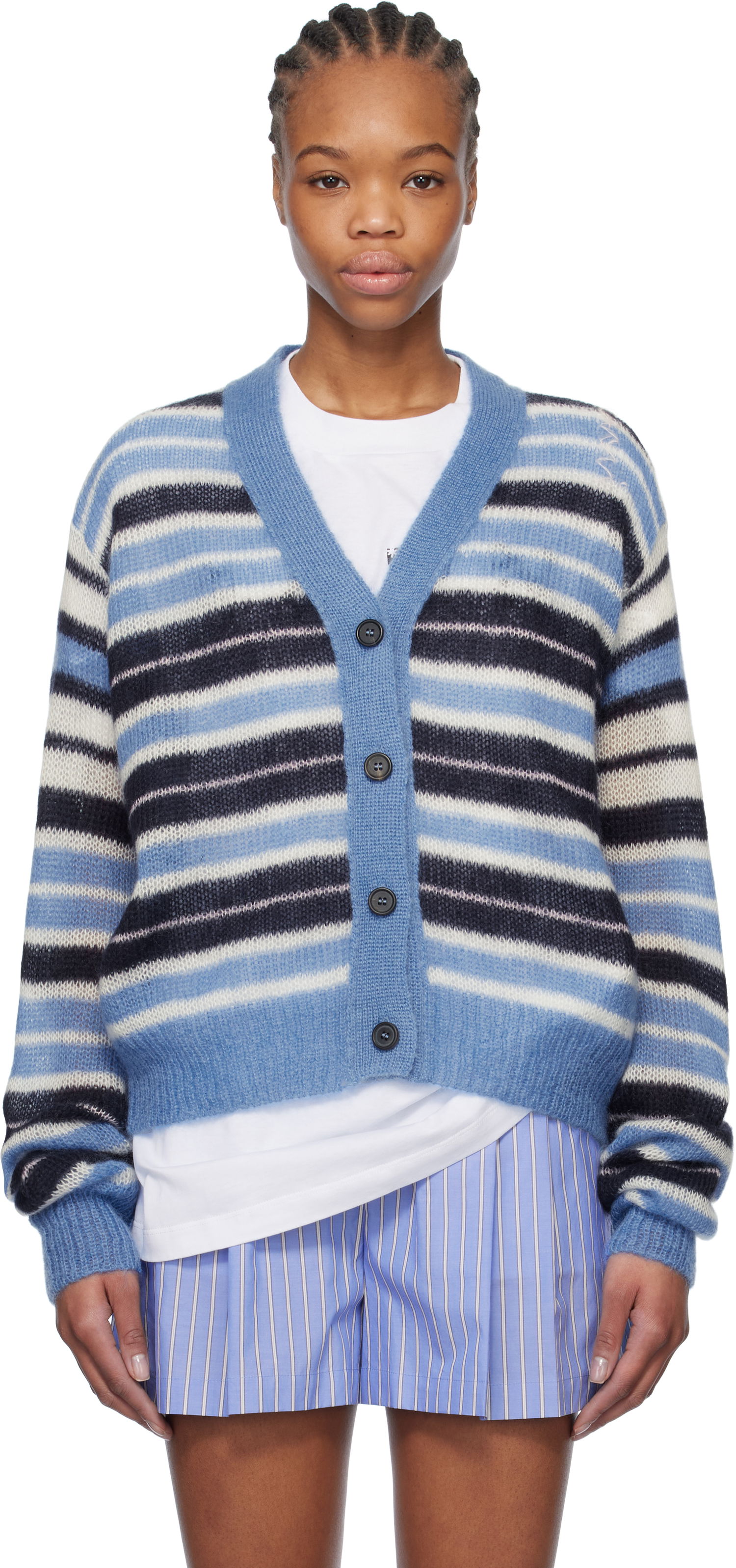 Sweater Marni Marni Striped Mohair Cardigan Blå | CDMD0388Q0 UFU178, 0