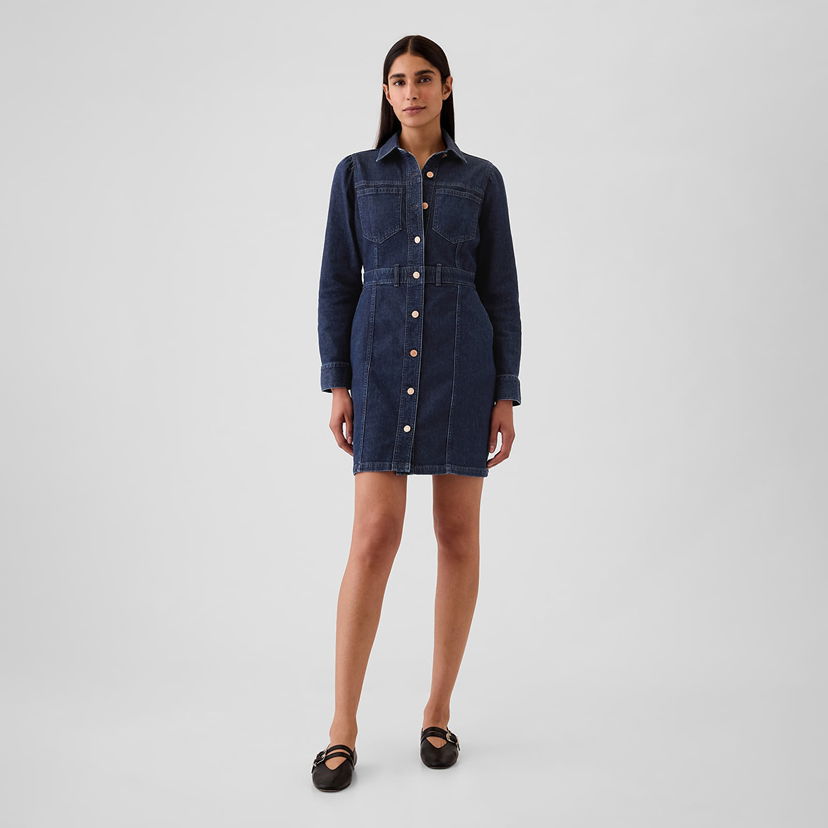 Kjole GAP Dress Denim Dress Dark Wash Indigo XS Sort | 517000-00
