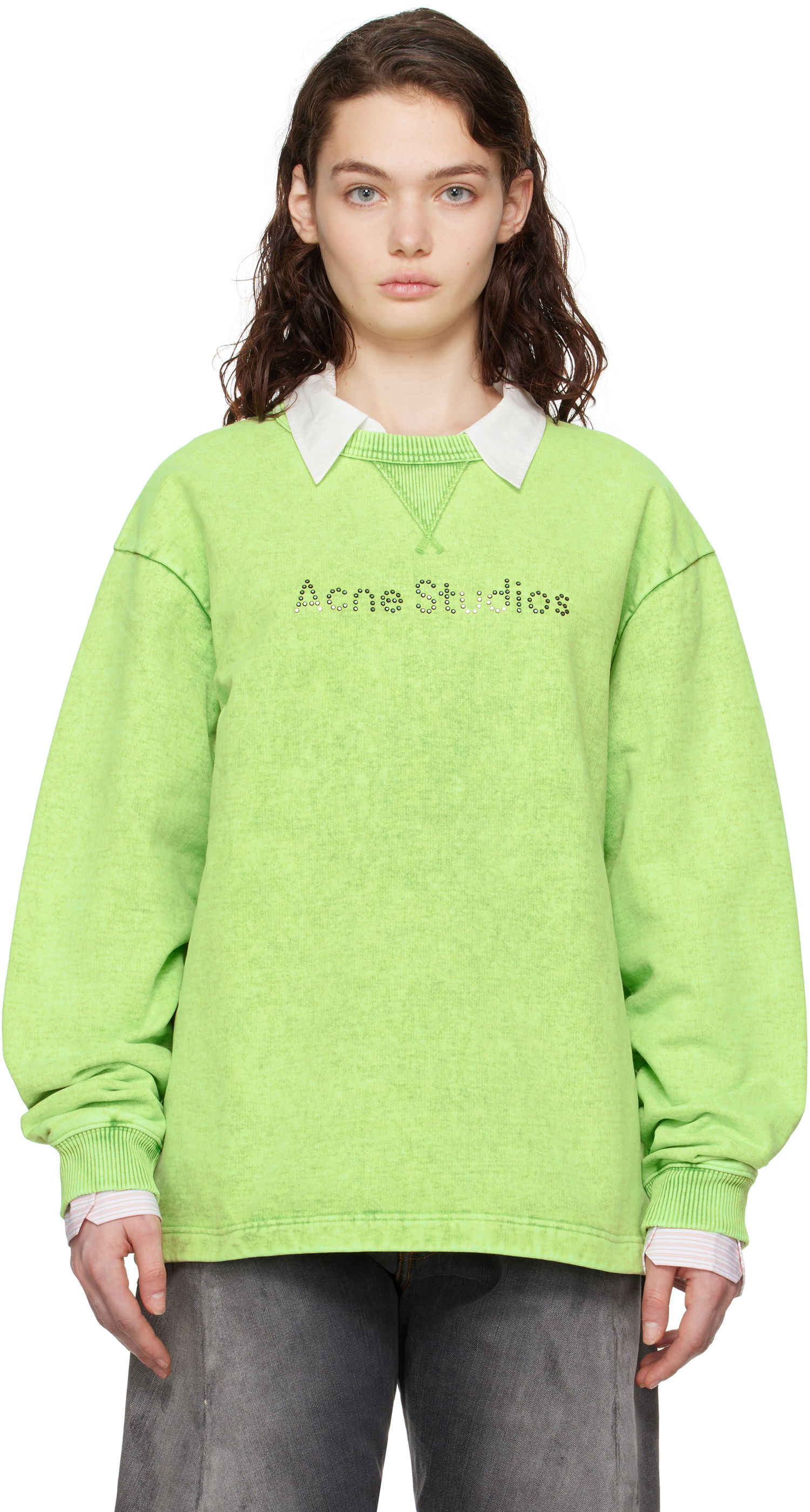 Sweater Acne Studios Acne Studios Logo Stud Sweatshirt Grøn | CI0190-, 0
