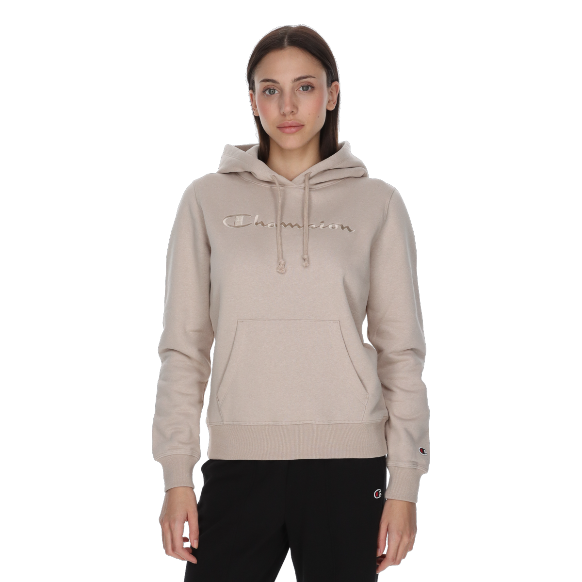 Sweatshirt Champion Pullover Hoodie with Embroidered Logo Beige | 118379-MS099, 0
