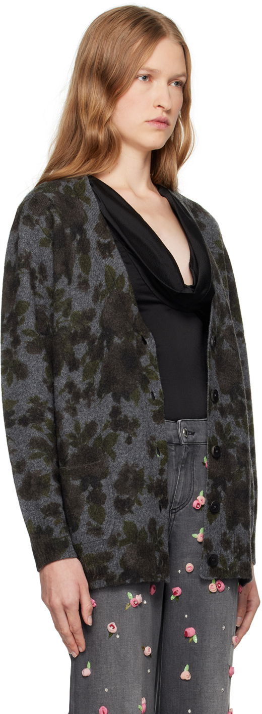 Sweater Blumarine Floral Print Knit Cardigan Grå | A444M105U, 1