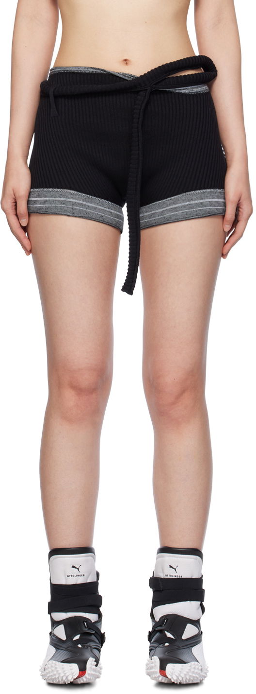 Shorts Ottolinger Ottolinger Ribbed Tie-Waist Shorts Sort | 708502, 0