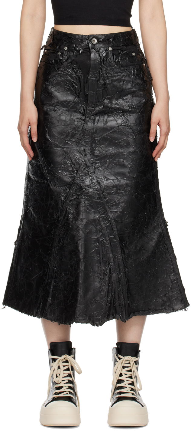 Nederdel Rick Owens DRKSHDW Godet Denim Midi Skirt Sort | DS02D2345 BMC