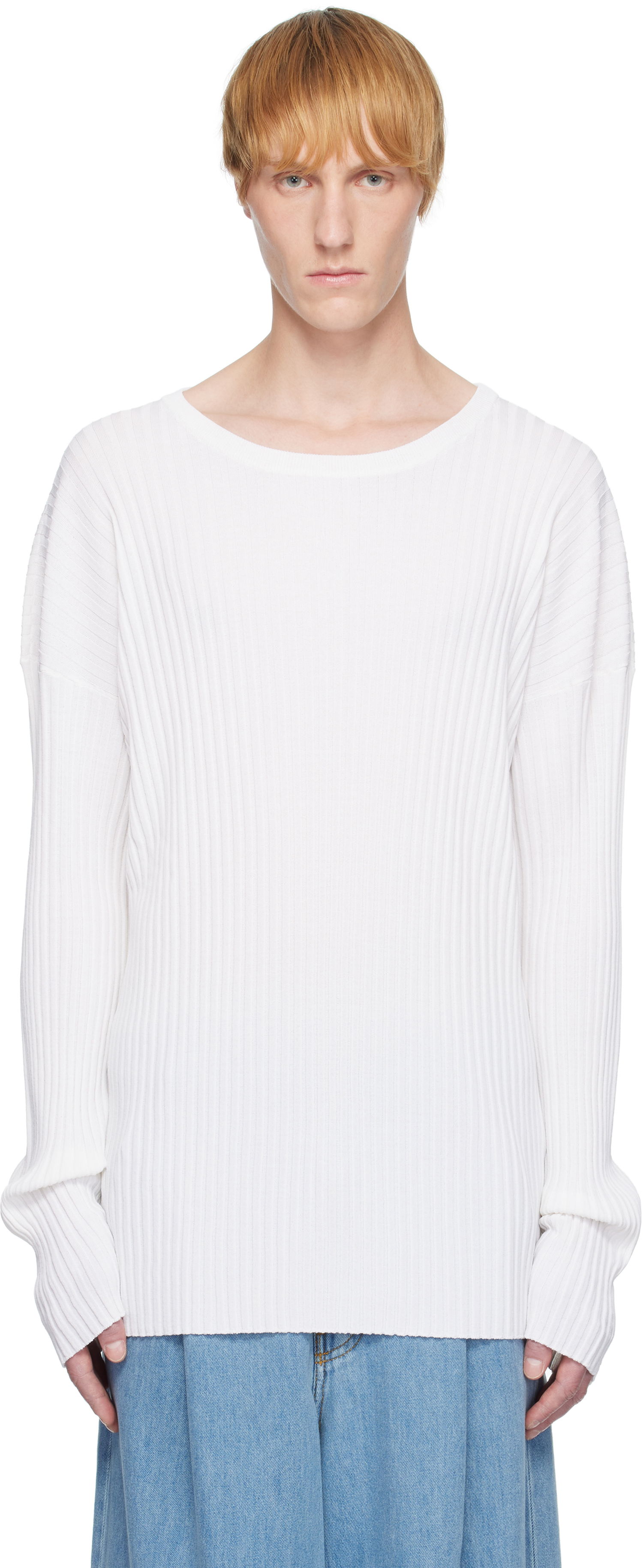 Sweater Maison Margiela MM6 Maison Margiela Rib-Knit Sweater Hvid | SH2HL0020 M13125, 0