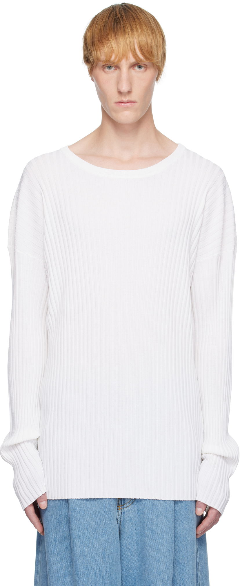 Sweater Maison Margiela MM6 Maison Margiela Rib-Knit Sweater Hvid | SH2HL0020 M13125